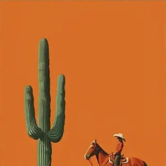 16x24 Retro Style Western Cowgirl Giant Saguaro Cactus Desert Canvas Art Print - Picture 2 of 3